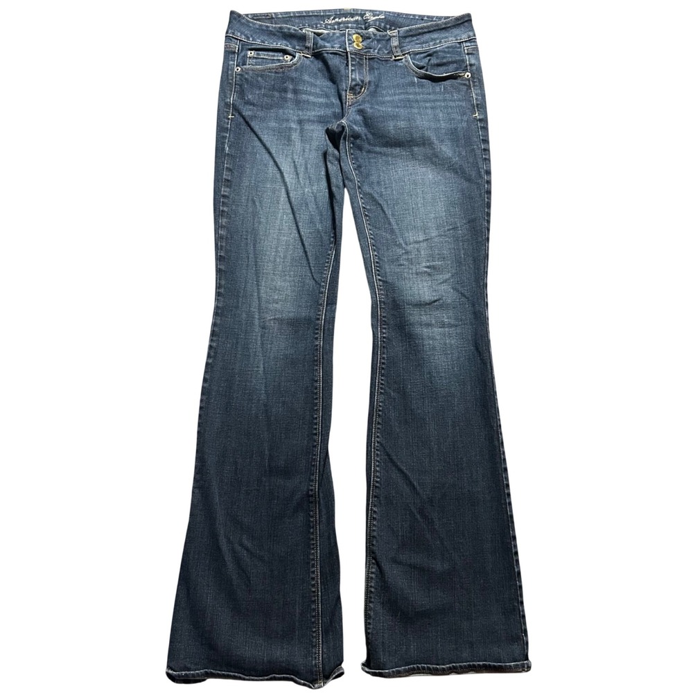 American Eagle Artist Jeans Women 10 XL Dark Wash Flare Double Button Stretch